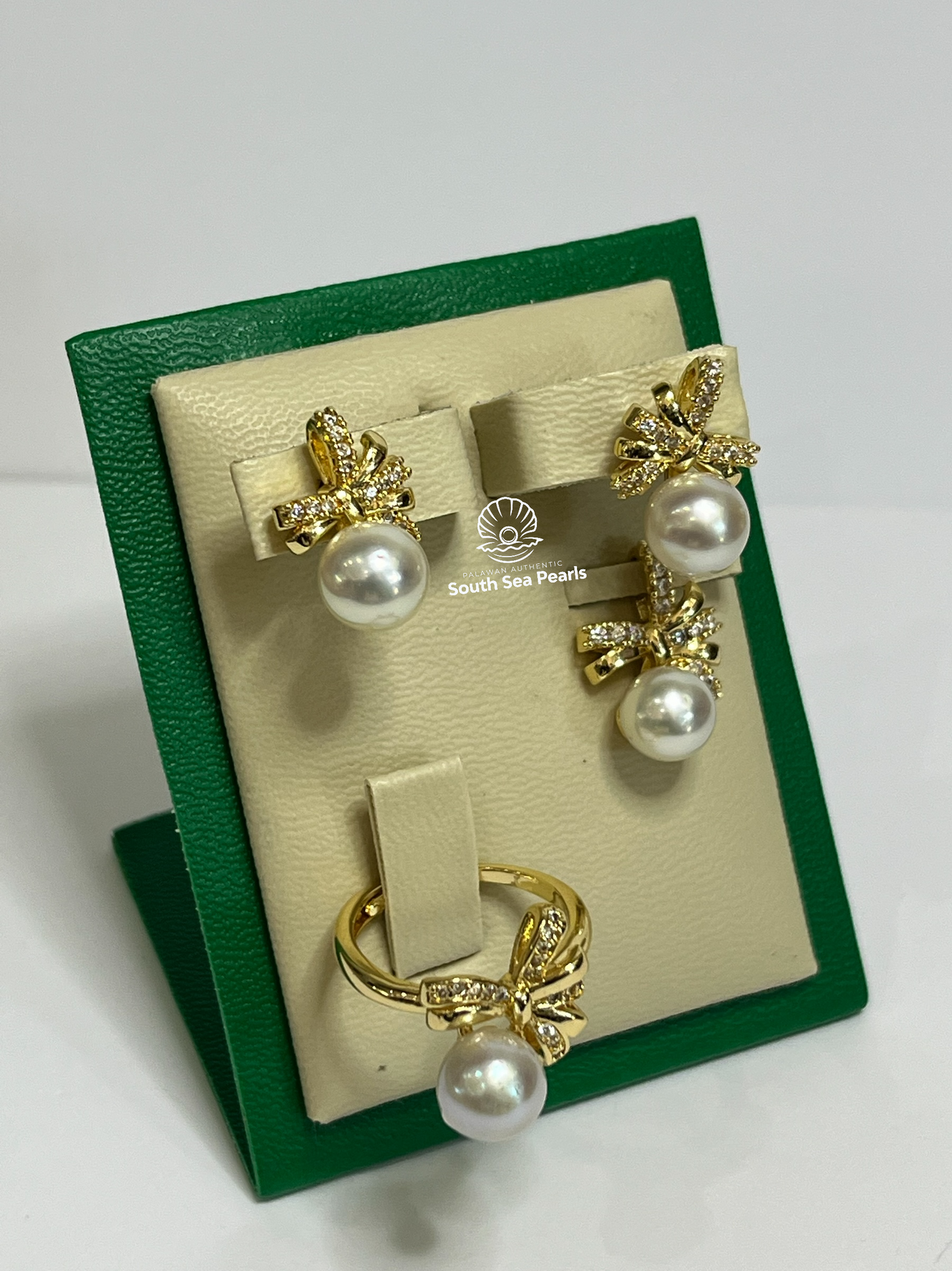8.1 to 8.5mm Palawan Authentic White Color South Sea Pearl Earrings in 5 Micron Plated Settings