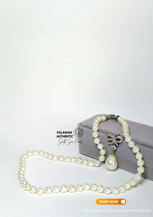 6.7 to 13.7mm Palawan Authentic Pinkish White Color South Sea Pearl Choker in 5 Micron Lock Settings