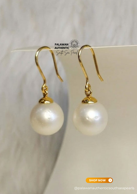 13mm Palawan Authentic White Color South Sea Pearl in 14k Real Gold Settings