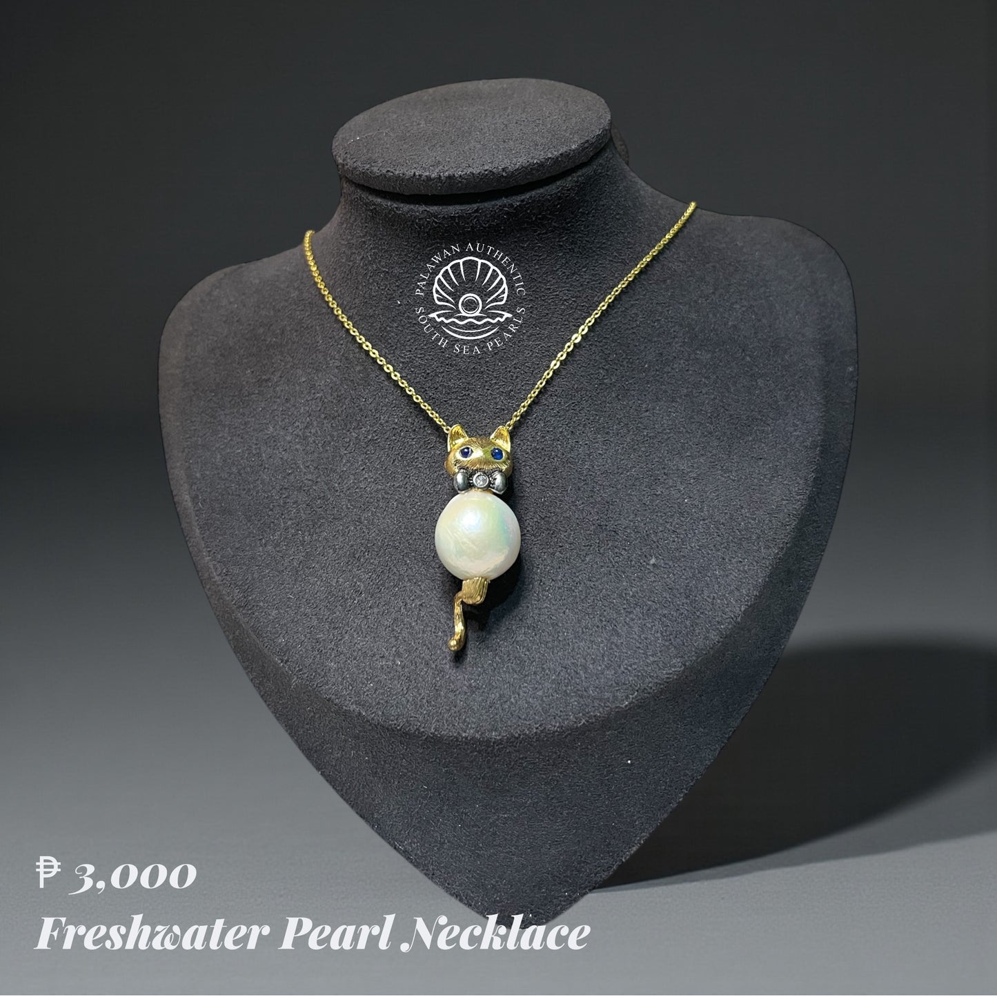 Freshwater Pearl Necklace Cat Pendant