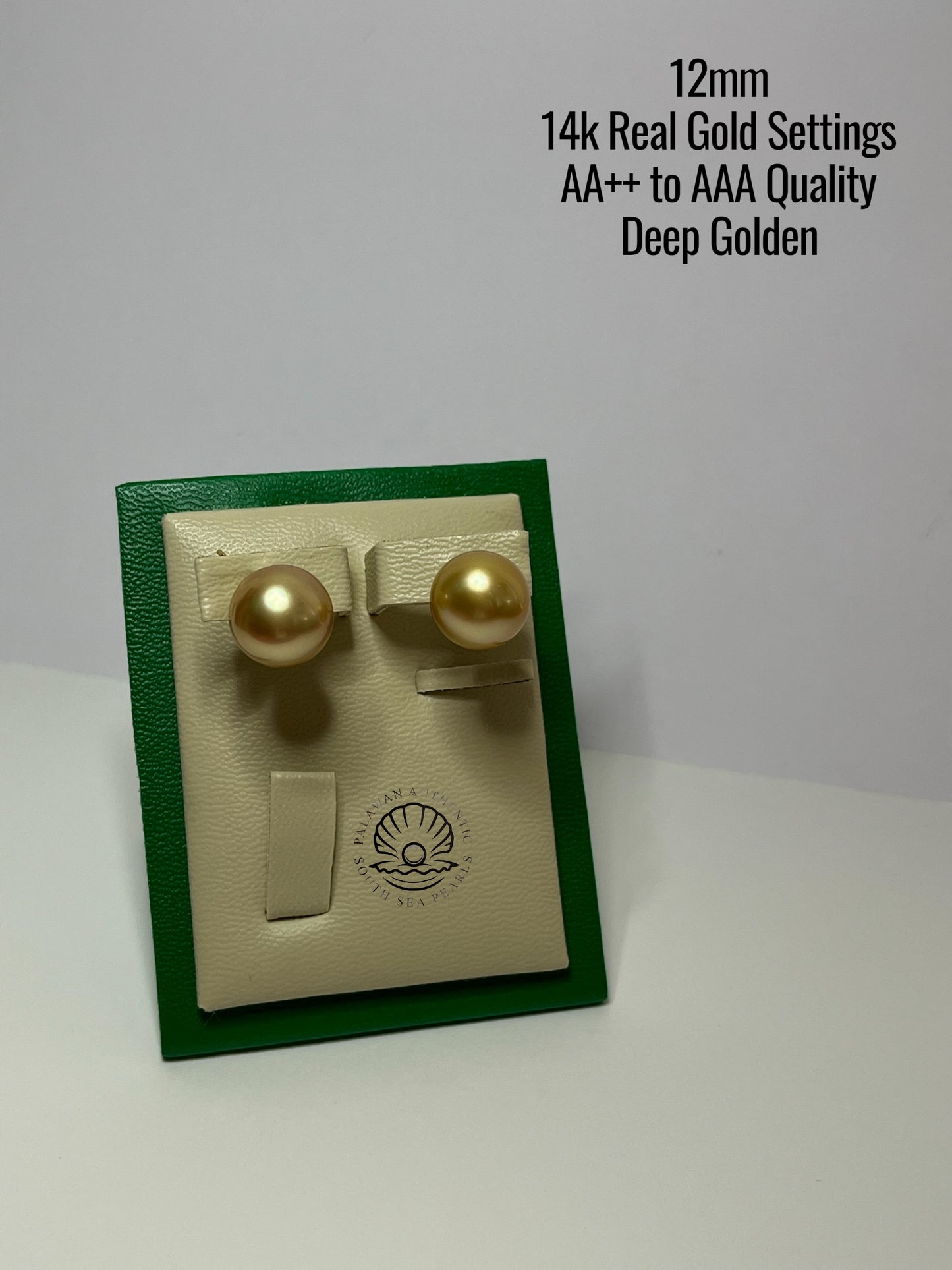 12mm Palawan Authentic Deep Golden Color South Sea Pearl Earrings in 14k Real Gold Settings