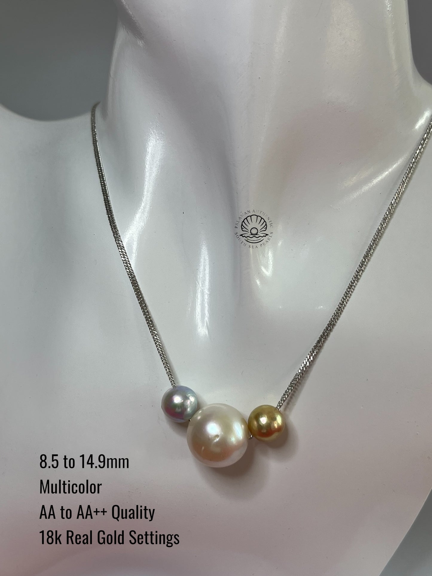 8.5 to 14.9mm Palawan Authentic Multicolor South Sea Pearl Pendant in 18k Real Gold Settings