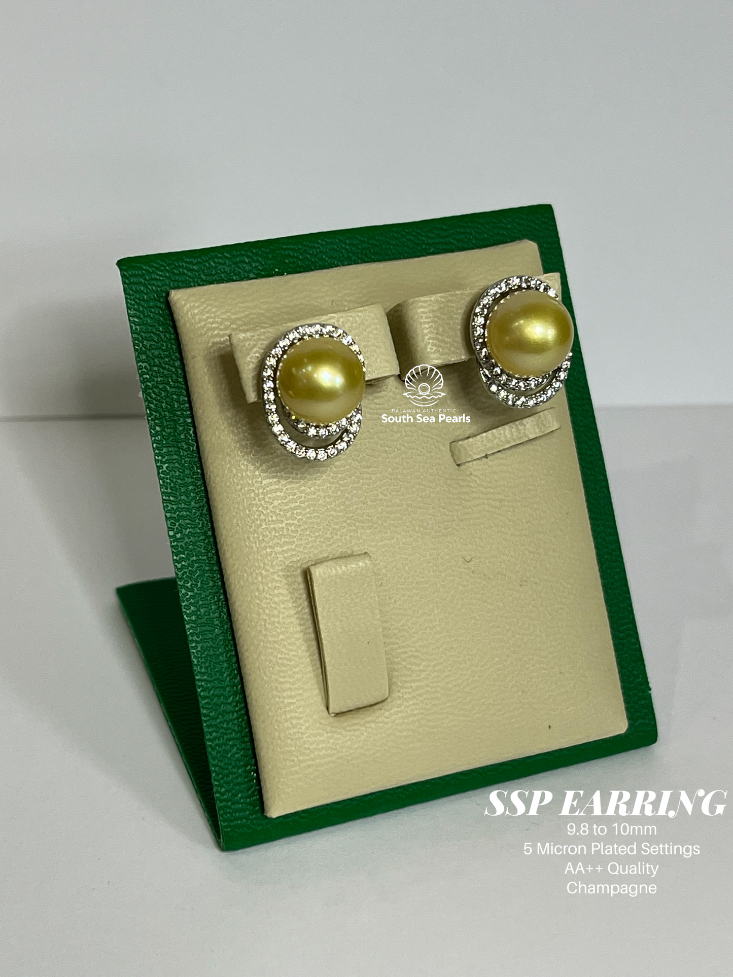 9.8 to 10mm Palawan Authentic Champagne Color South Sea Pearl Earrings in 5 Micron Plated