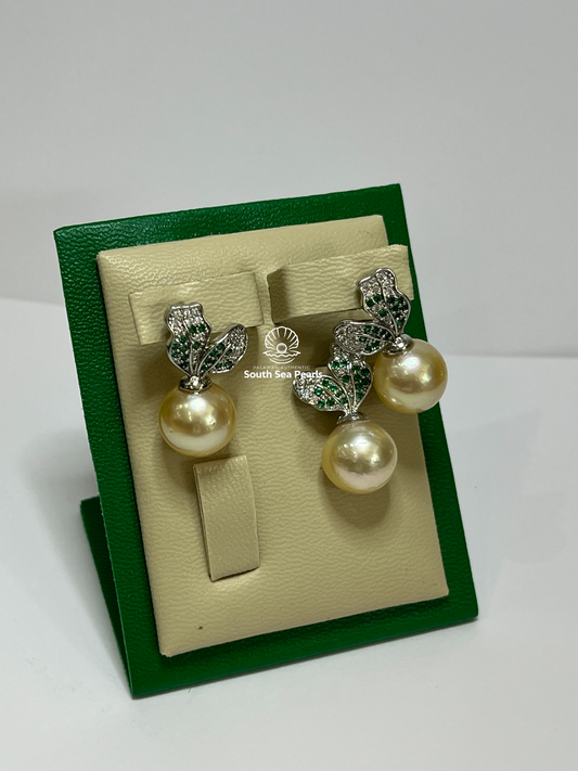 11.6 to 11.8mm Palawan Authentic Champagne Color South Sea Pearl Sets in 5 Micron Plated Settings