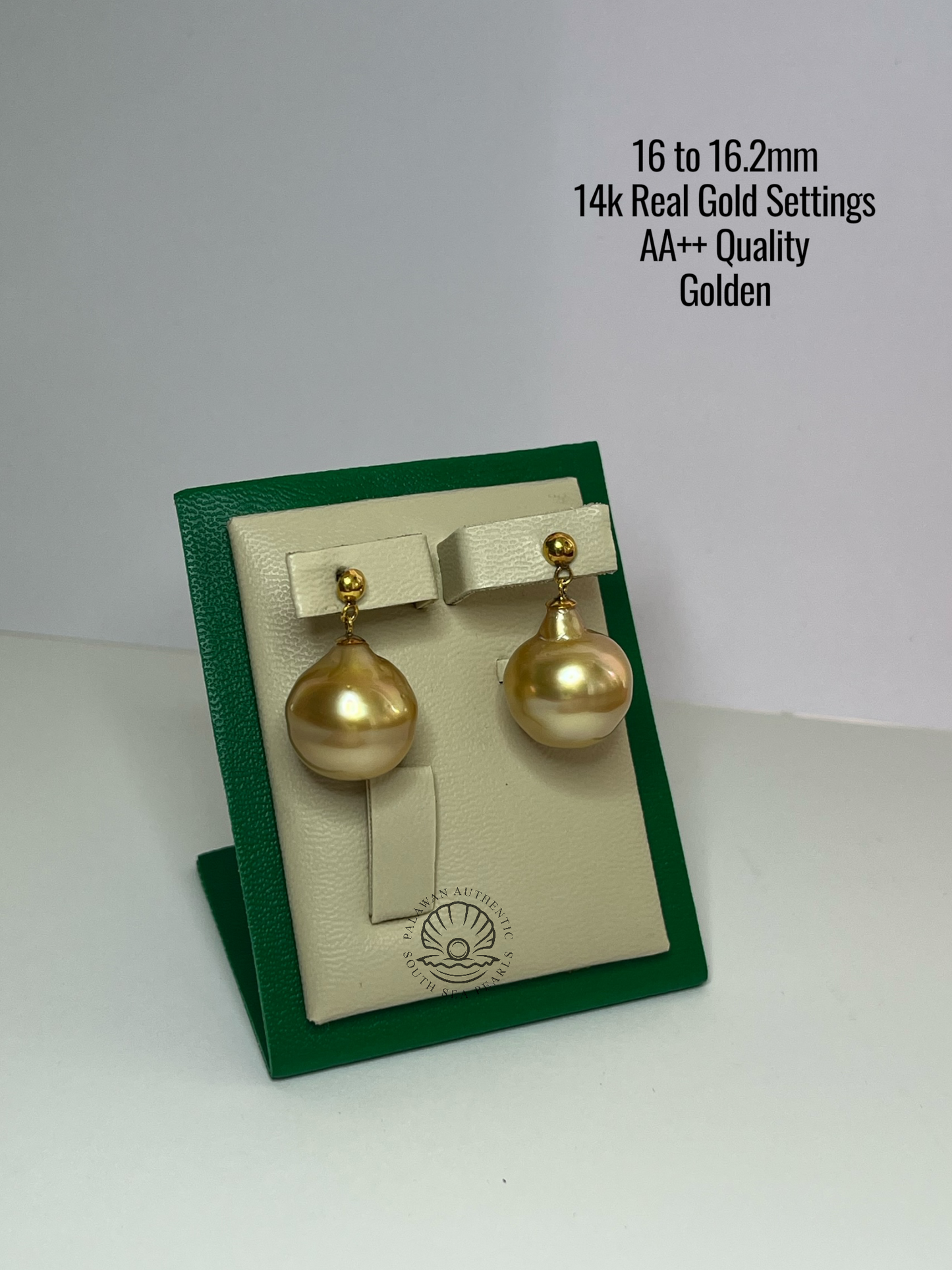 16 to 16.2mm Palawan Authentic Golden Color South Sea Pearl in 14k Real Gold Settings