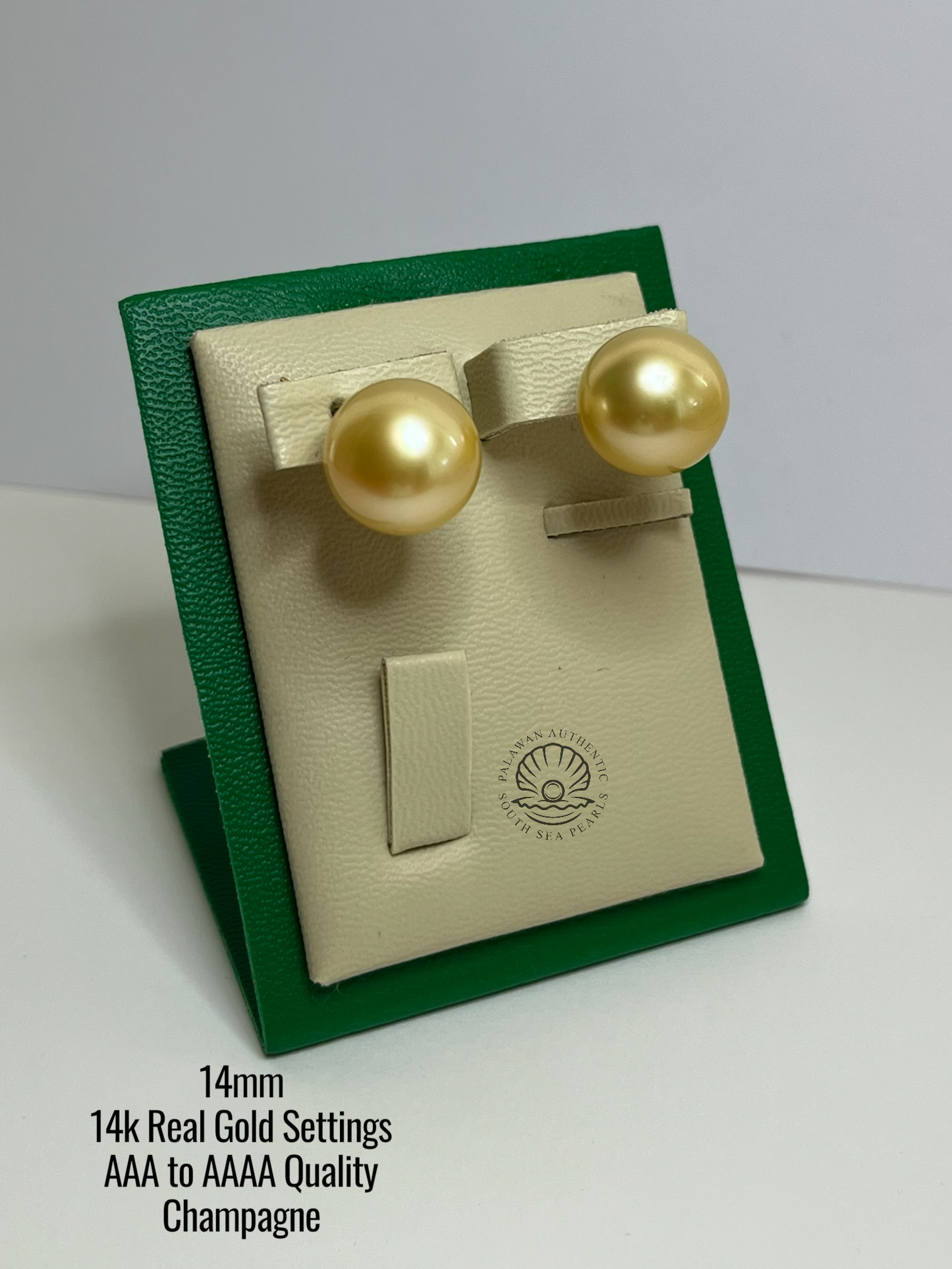 14mm Palawan Authentic Champagne Color South Sea Pearl in 14k Real Gold Settings