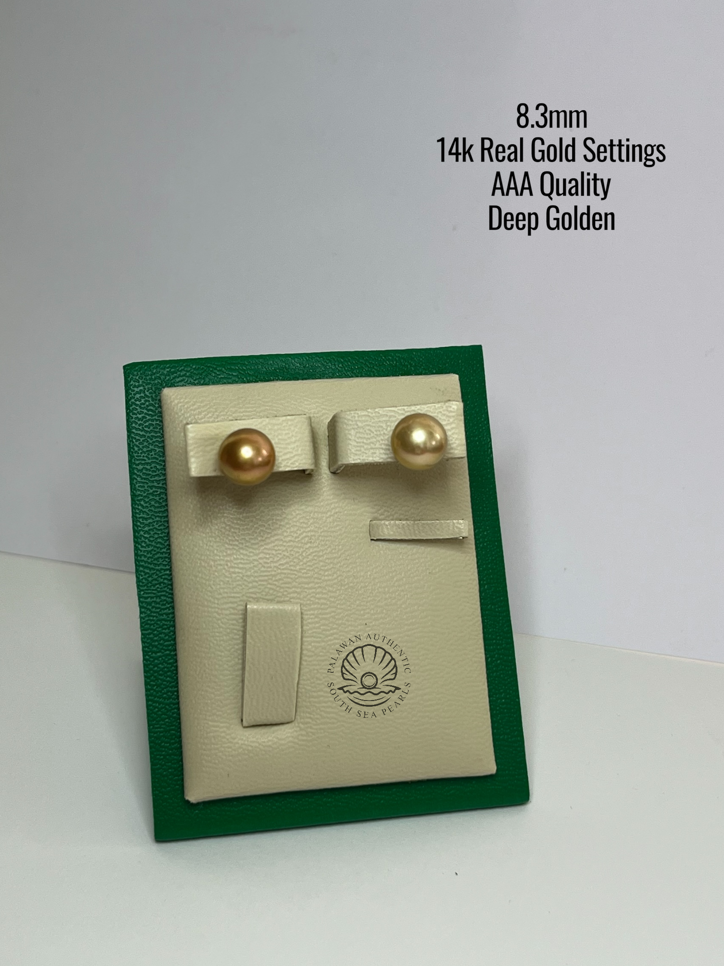 8.3mm Palawan Authentic Deep Golden Color South Sea Pearl in 14k Real Gold Settings