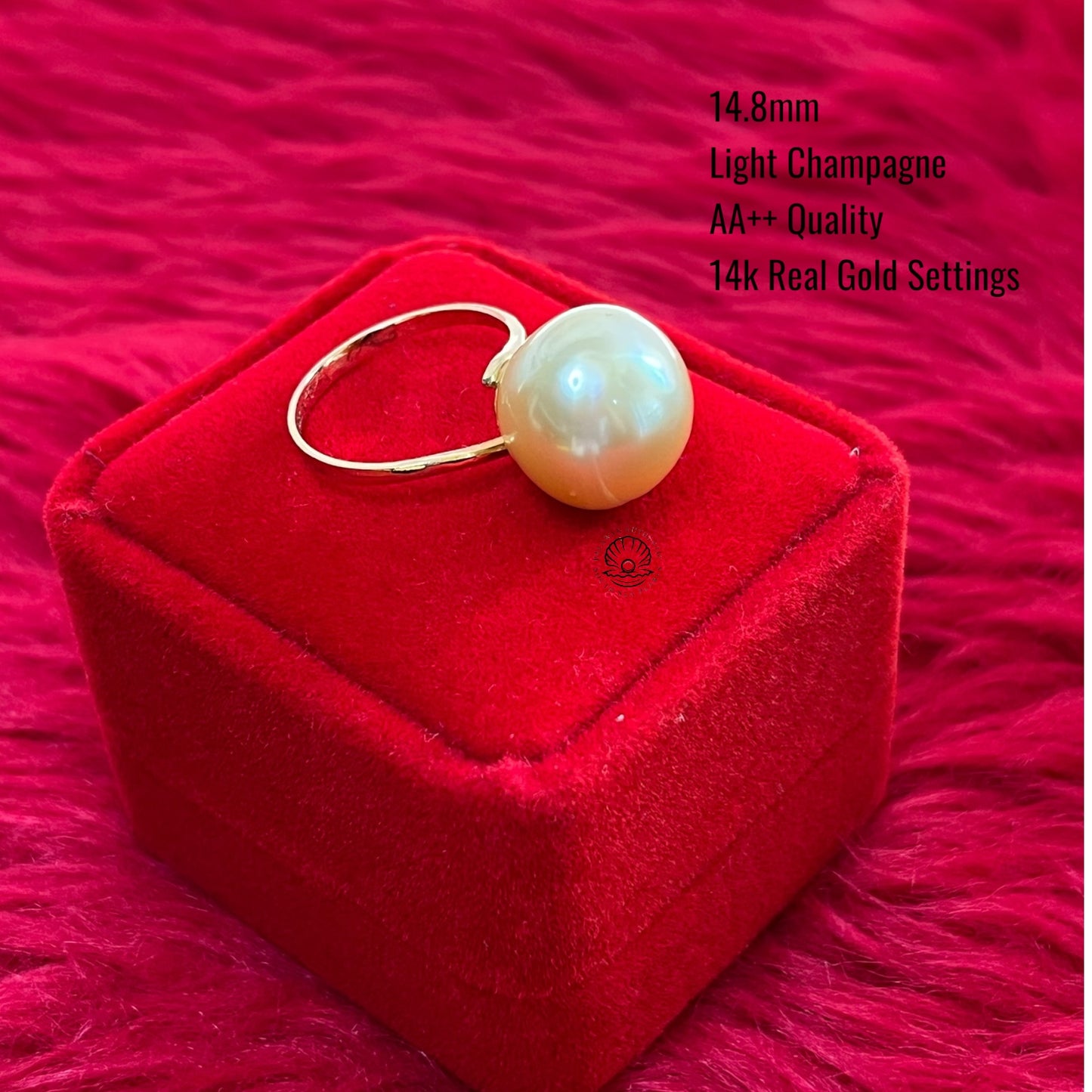 14.8mm Palawan Authentic Light Champagne Color South Sea Pearl Ring in 14k Real Gold Settings