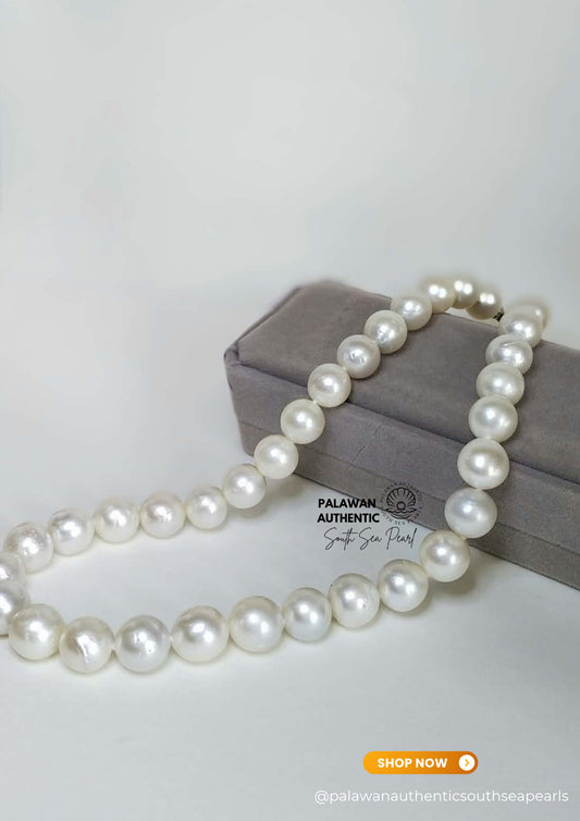12.1 to 13.2mm Palawan Authentic Silver White Color South Sea Pearl Choker in 5 Micron Lock Settings