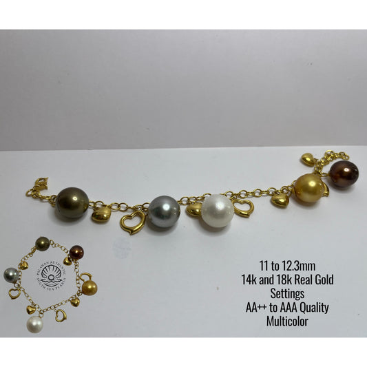 11 to 12.2 Palawan Authentic Multi Color South Sea Pearl Bracelet in 14k and 18k Real Gold Settings