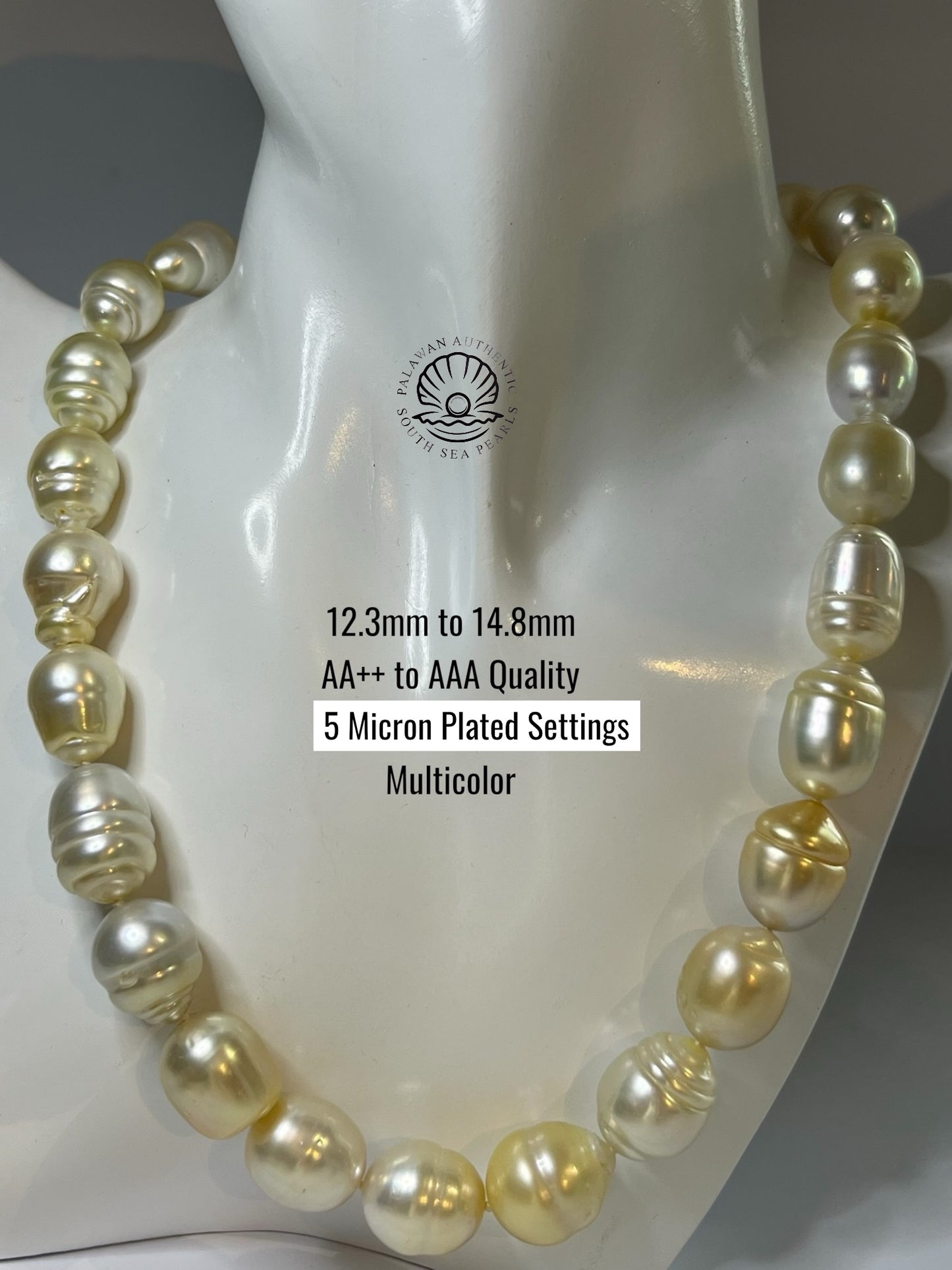 12.3 to 14.8mm Palawan Authentic Multicolor South Sea Pearl Choker in 5 Micron Lock Settings