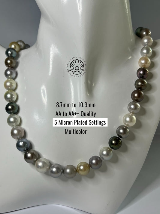 8.7 to 10.9mm Palawan Authentic Multicolor South Sea Pearl Choker in 5 Micron Lock Settings