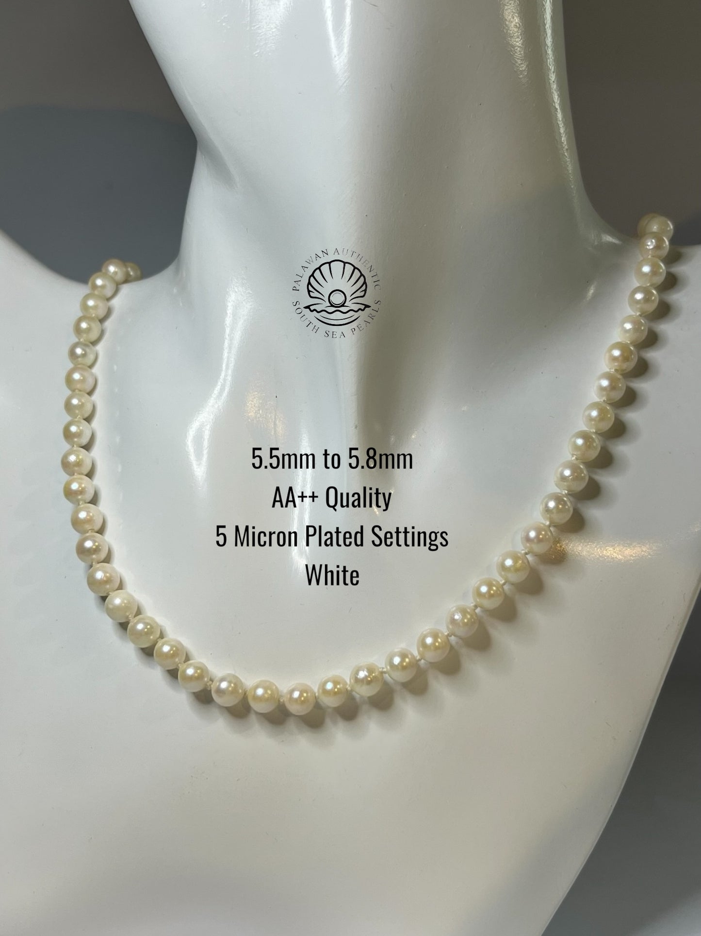 5.5 to 5.8mm Palawan Authentic  White Color South Sea Pearl Choker in 5 Micron Lock Settings