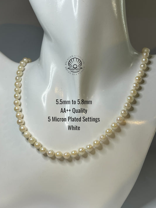 5.5 to 5.8mm Palawan Authentic  White Color South Sea Pearl Choker in 5 Micron Lock Settings