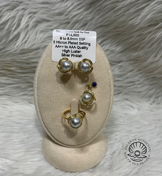 8 to 8.5 Authentic Silver White Color South Sea Pearl Set in 5 Micron Settings