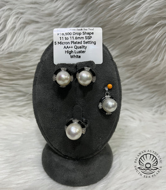 11 to 11.6mm Authentic White South Sea Pear Set in 5 Micron Settings