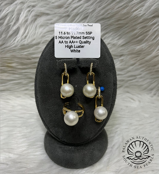 11.6 to 11.7mm Authentic White South Sea Pearl Set in 5 Micron Settings