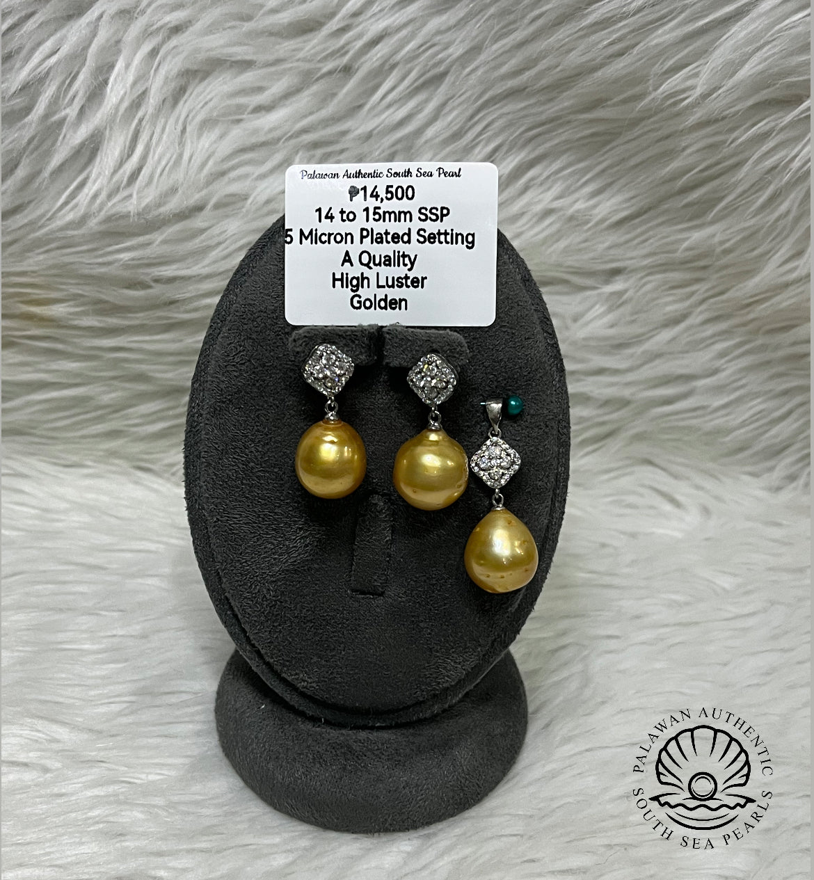 14mm to 15mm Authentic Golden South Sea Pearls in 5 Microns Plated Settings