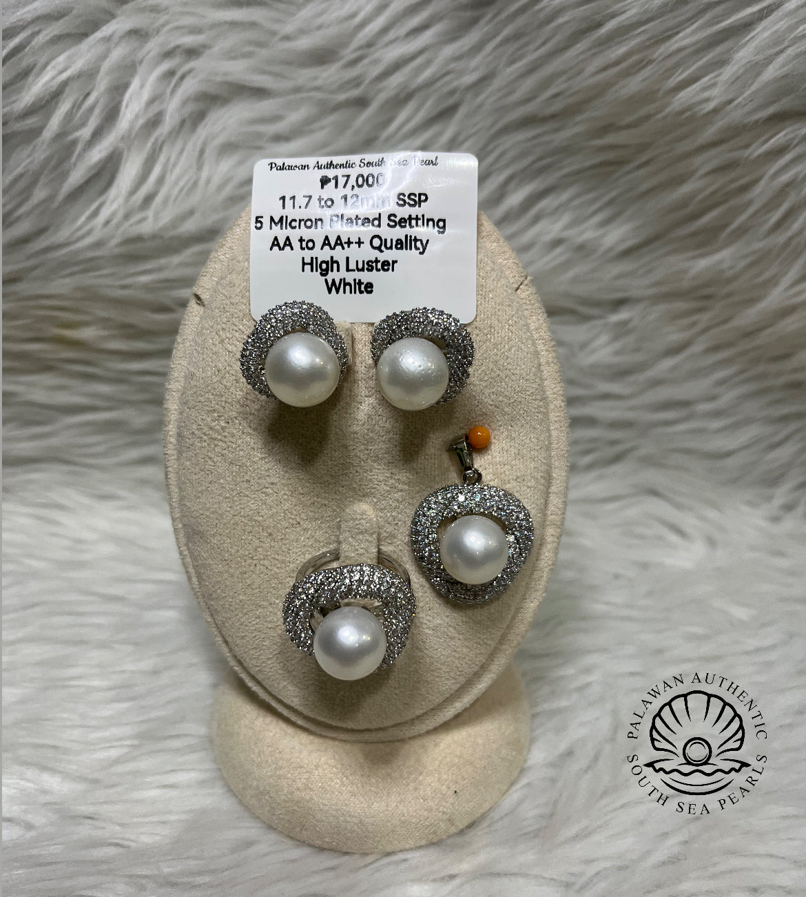 11.7 to 12mm Authentic White South Sea Pearl Set in 5 Micron Settings