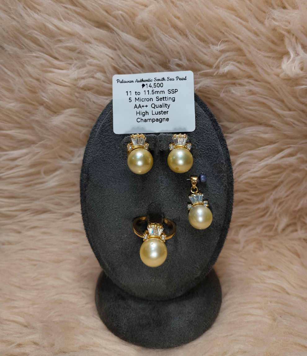 11 to 11.5mm Authentic Champagne Color South Sea Pearl Set in 5 Micron Settings