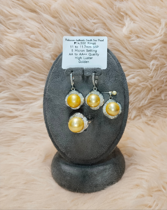 11 to 11.7mm Authentic Golden Color South Sea Pearl Set in 5 Micron Settings
