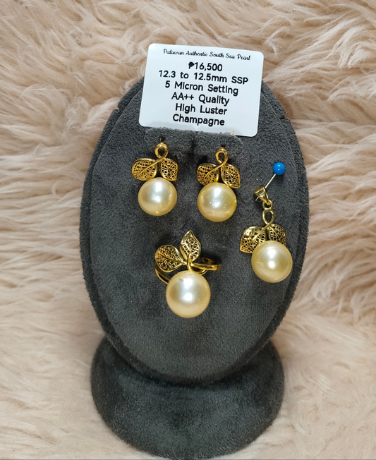 12.3 to 12.5mm Authentic Champagne Color South Sea Pearl Set in 5 Micron Settings