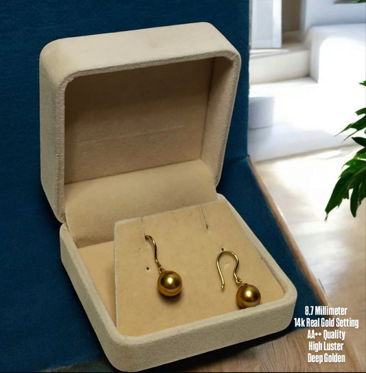 New Arrival! Authentic Deep Golden Color South Sea Pearl in 14k Real Gold Setting