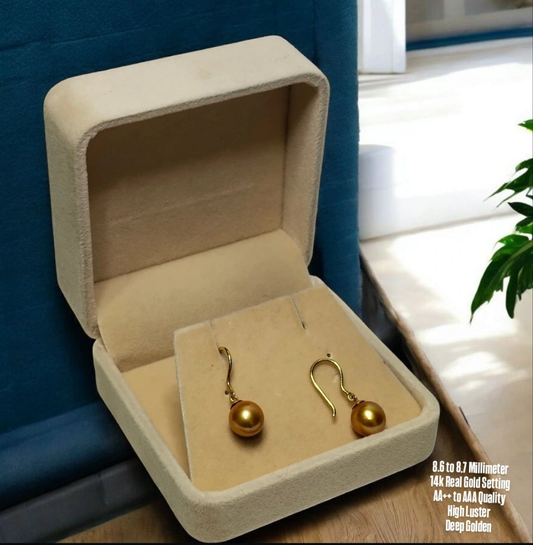 New Arrival! Deep Golden Color South Sea Pearl on 14k Real Gold Settings