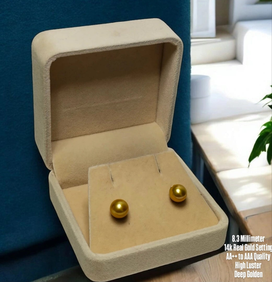 New Arrival! 8.3mm Authentic Deep Golden Color in 14k Real Gold Settings