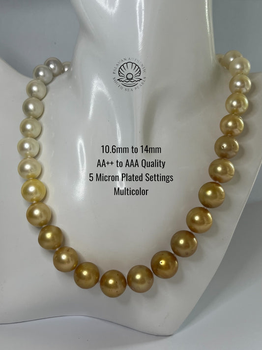 10.6 to 14mm Palawan Authentic Multicolor South Sea Pearl Choker in 5 Micron Lock Setting.