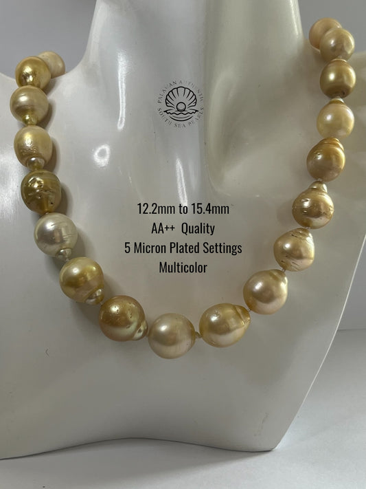12.2 to 15.4mm Palawan Authentic Multicolor South Sea Pearl Choker in 5 Micron Lock Settings
