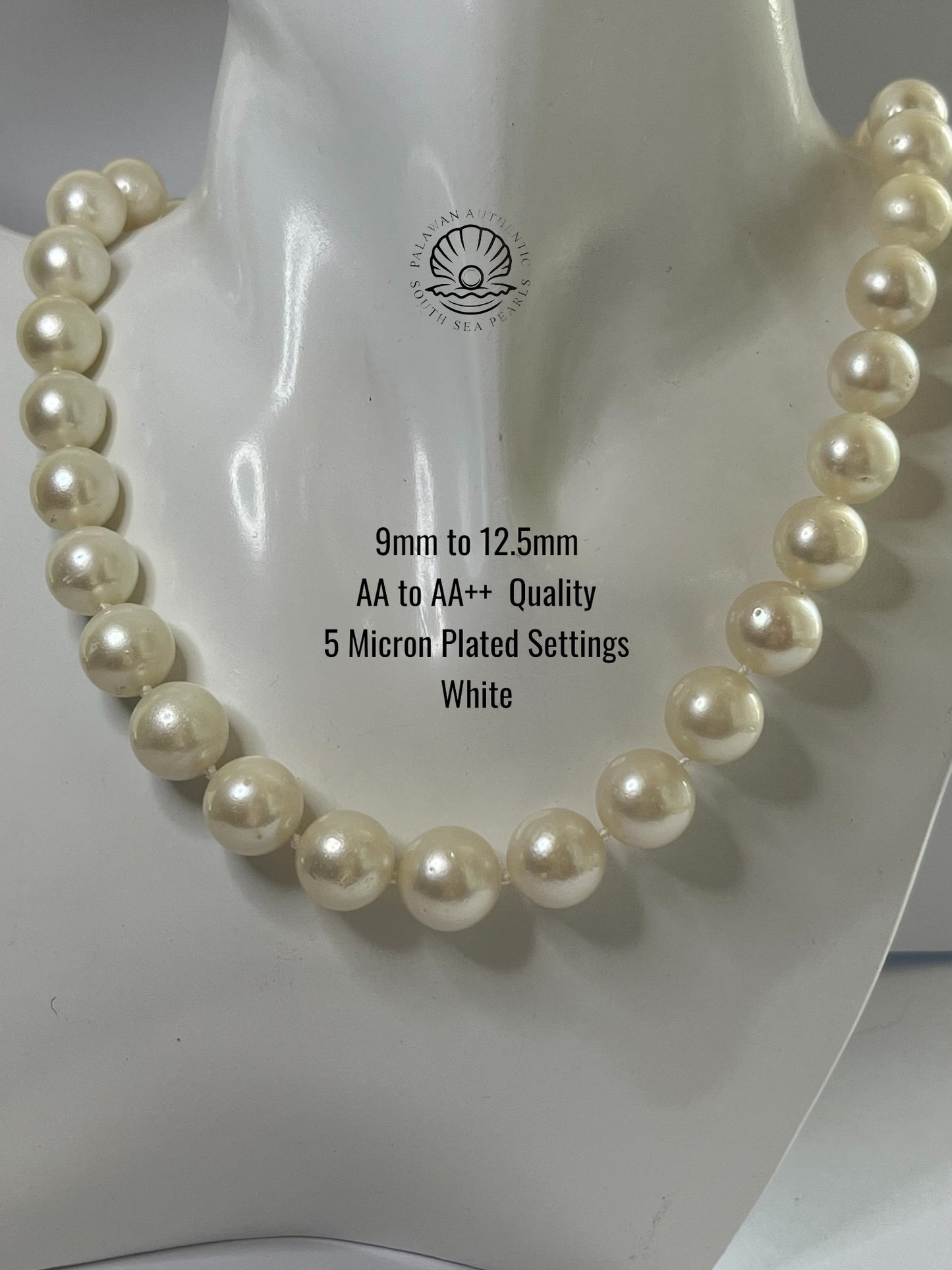 9 to 12.5 Palawan Authentic White Color South Sea Pearl Choker in 5 Micron Lock Settings