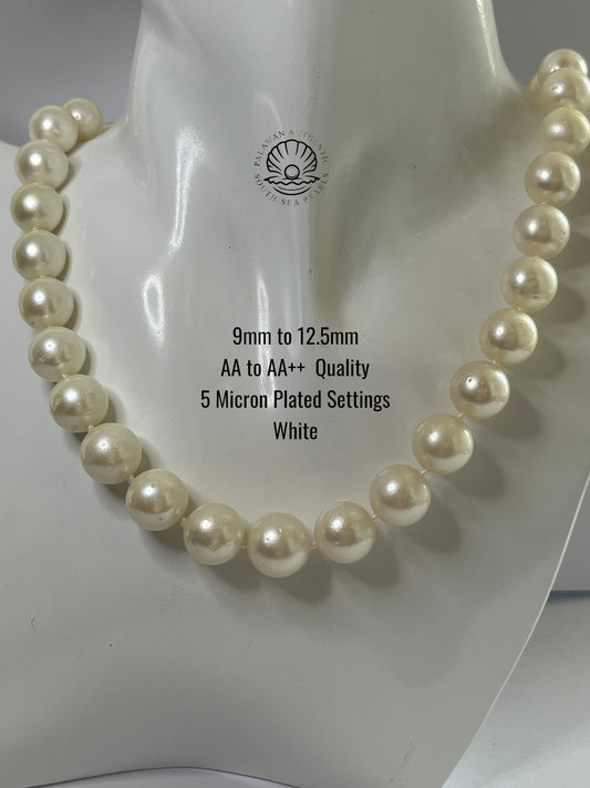 9 to 12.5 Palawan Authentic White Color South Sea Pearl Choker in 5 Micron Lock Settings