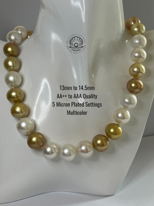 13 to 14.5mm Palawan Authentic Multicolor South Sea Pearl Choker in 5 Micron Lock Settings