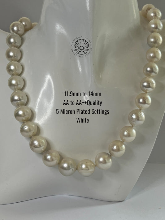 11.9 to 14mm Palawan Authentic White South Sea Pearl Choker in 5 Micron Lock Setting.