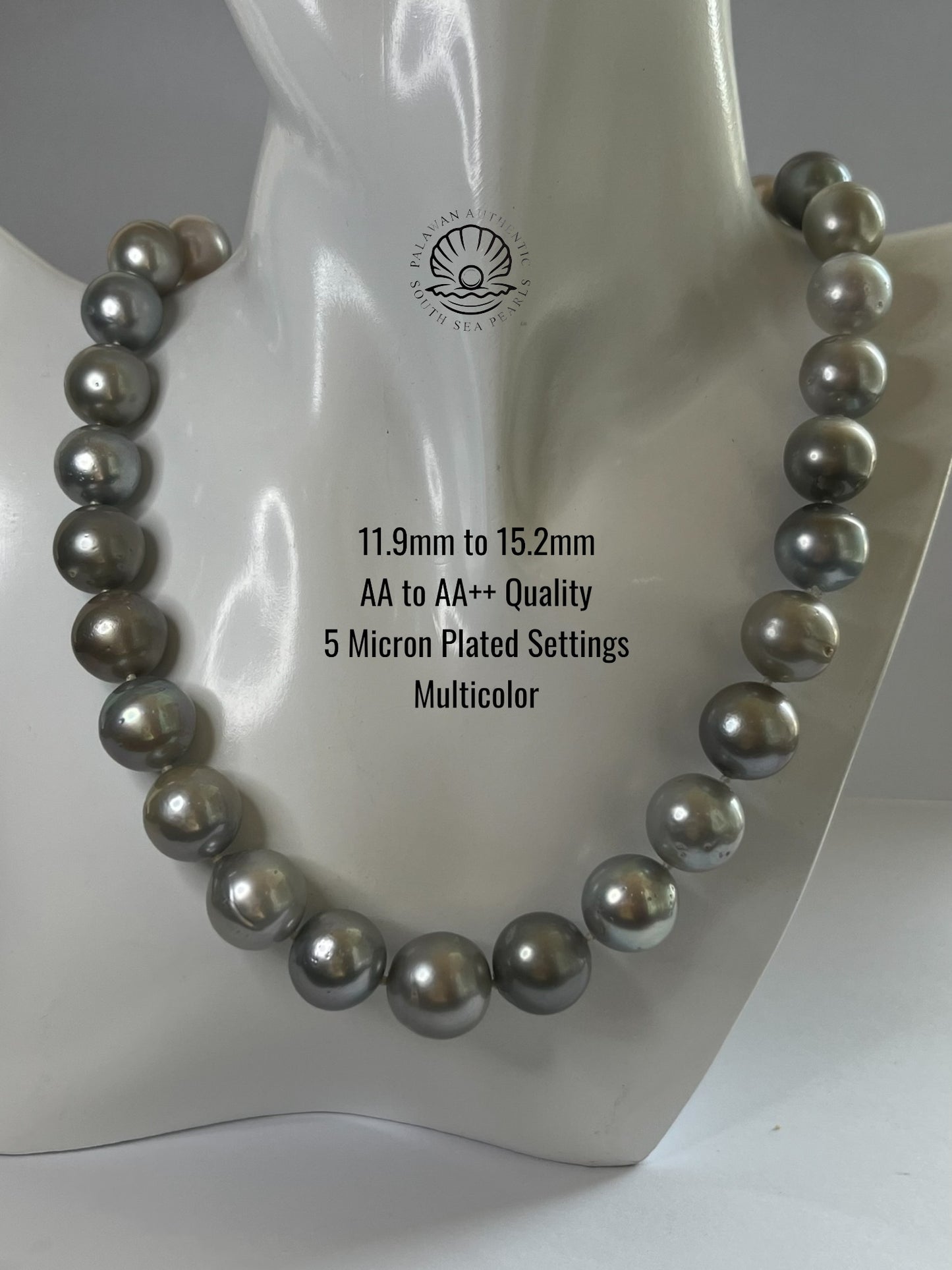 11.9 to 15.2mm Palawan Authentic Multicolor South Sea Pearl Choker in 5 Micron Lock Settings