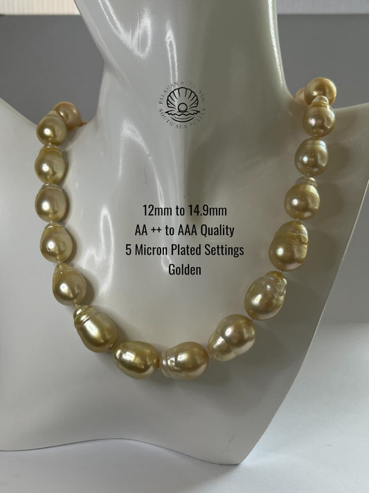 12 to 14.9mm Palawan Authentic Golden Color South Sea Pearl Choker in 5 Micron Lock Settings