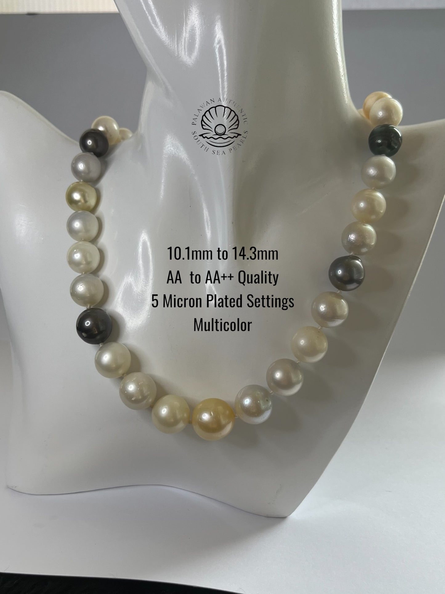 10.1 to 14.3mm Palawan Authentic Multicolor South Sea Pearl Choker in 5 Micron Lock Settings