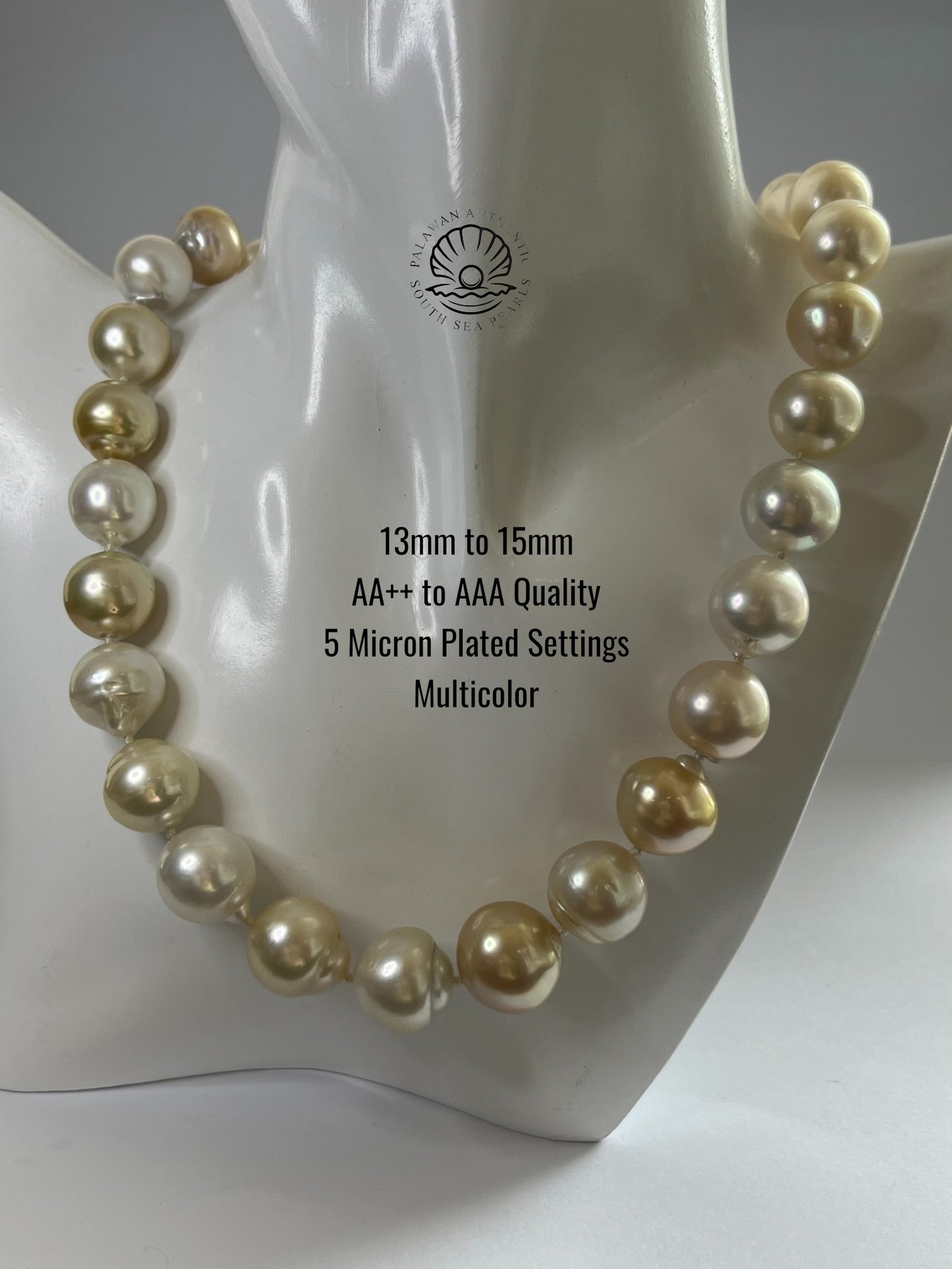 13 to 15mm Palawan Authentic Multicolor  South Sea Pearl Choker in 5 Micron Lock Settings