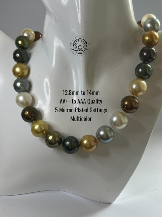 12.8 to 14mm Palawan Authentic Multicolor South Sea Pearl Choker in 5 Micron Lock Settings
