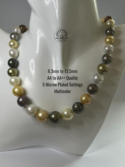 8.3 to 13.5mm Palawan Authentic Multicolor South Sea Pearl Choker in 5 Micron Lock Settings
