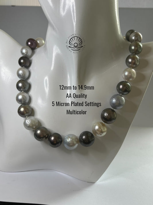 12 to 14.9mm Palawan Authentic Multicolor South Sea Pearl Choker in 5 Micron Lock Settings