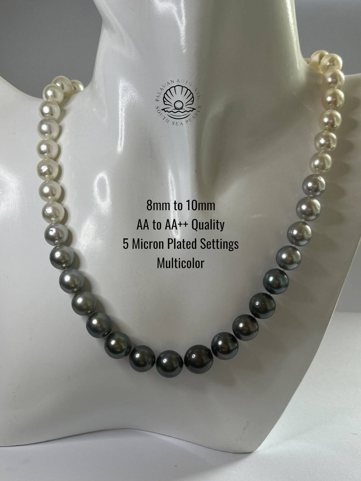8 to 10mm Palawan Authentic Multicolor South Sea Pearl Choker in 5 Micron Lock Settings