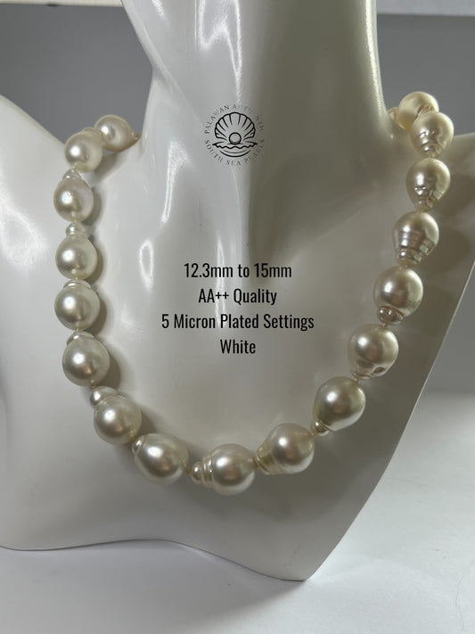 12.3 to 15mm Palawan Authentic White South Sea Pearl Choker in 5 Micron Lock Setting.