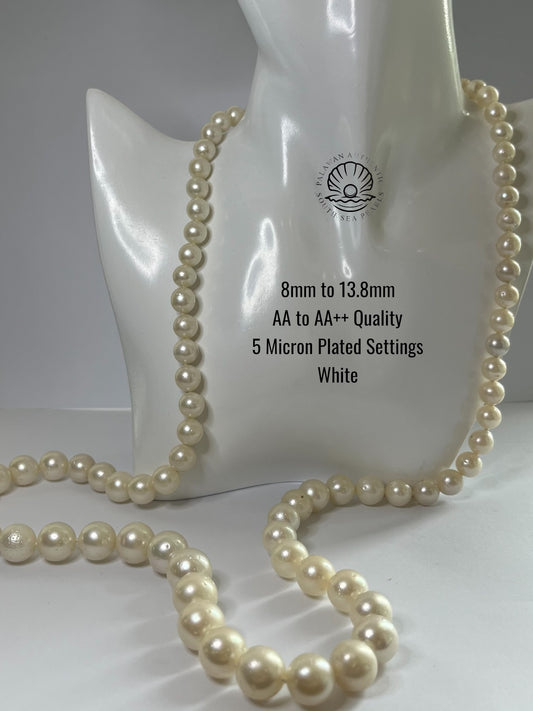 8 to 13.8mm Palawan Authentic White Color South Sea Pearl Choker in 5 Micron Lock Settings