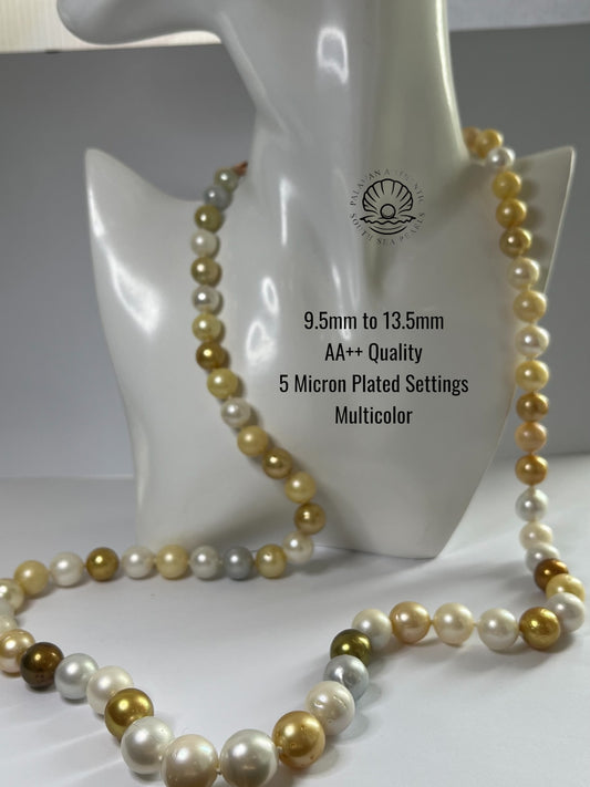 9.5 to 13.5mm Palawan Authentic Multicolor South Sea Pearl Choker in 5 Micron Lock Settings