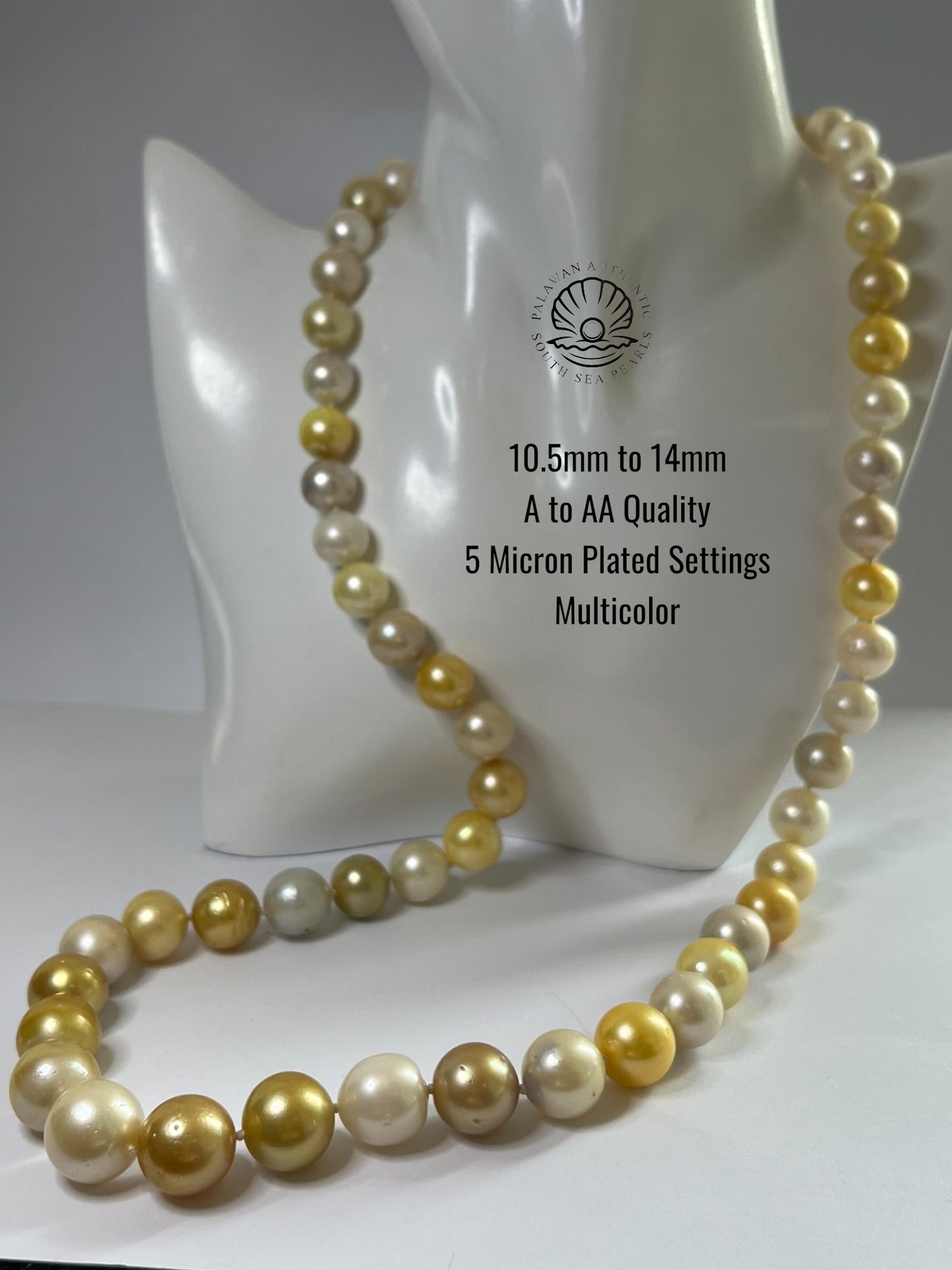 10.5 to 14mm Palawan Authentic Multicolor South Sea Pearl Choker in 5 Micron Lock Settings