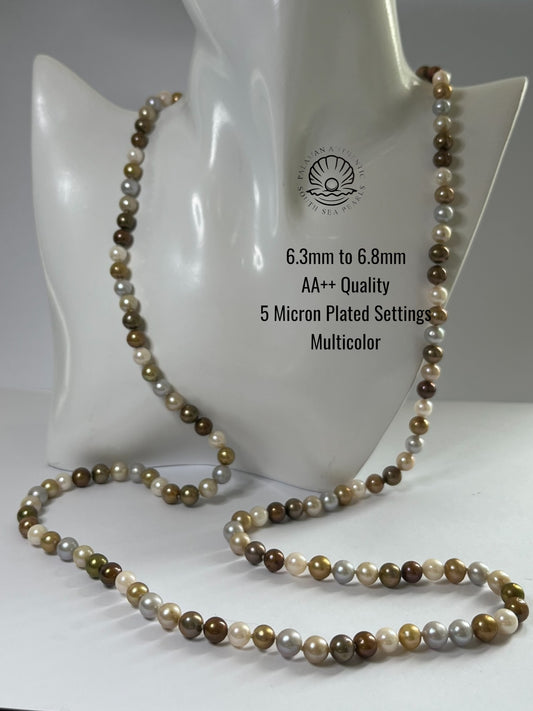 6.3 to 6.8mm Palawan Authentic Multicolor South Sea Pearl Choker in 5 Micron Lock Settings
