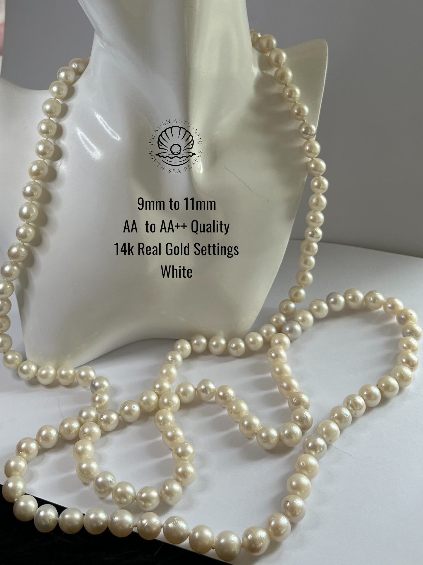 9 to 11mm Palawan Authentic White Color South Sea Pearl Choker in 14K Real Gold Lock Settings