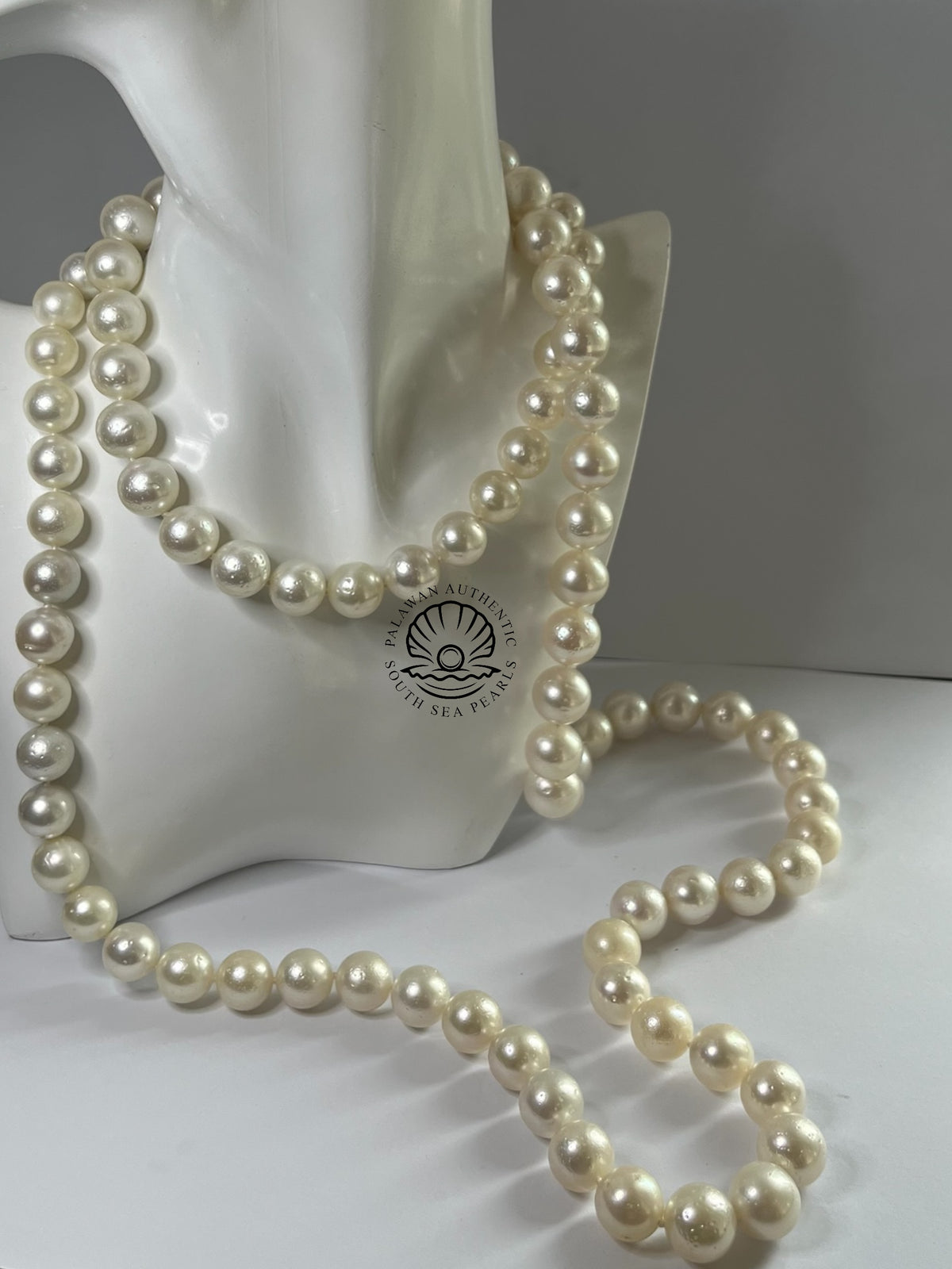10.6 to 14.6mm Palawan Authentic White Color South Sea Pearl Long Necklace in 14k Real Gold Lock Settings